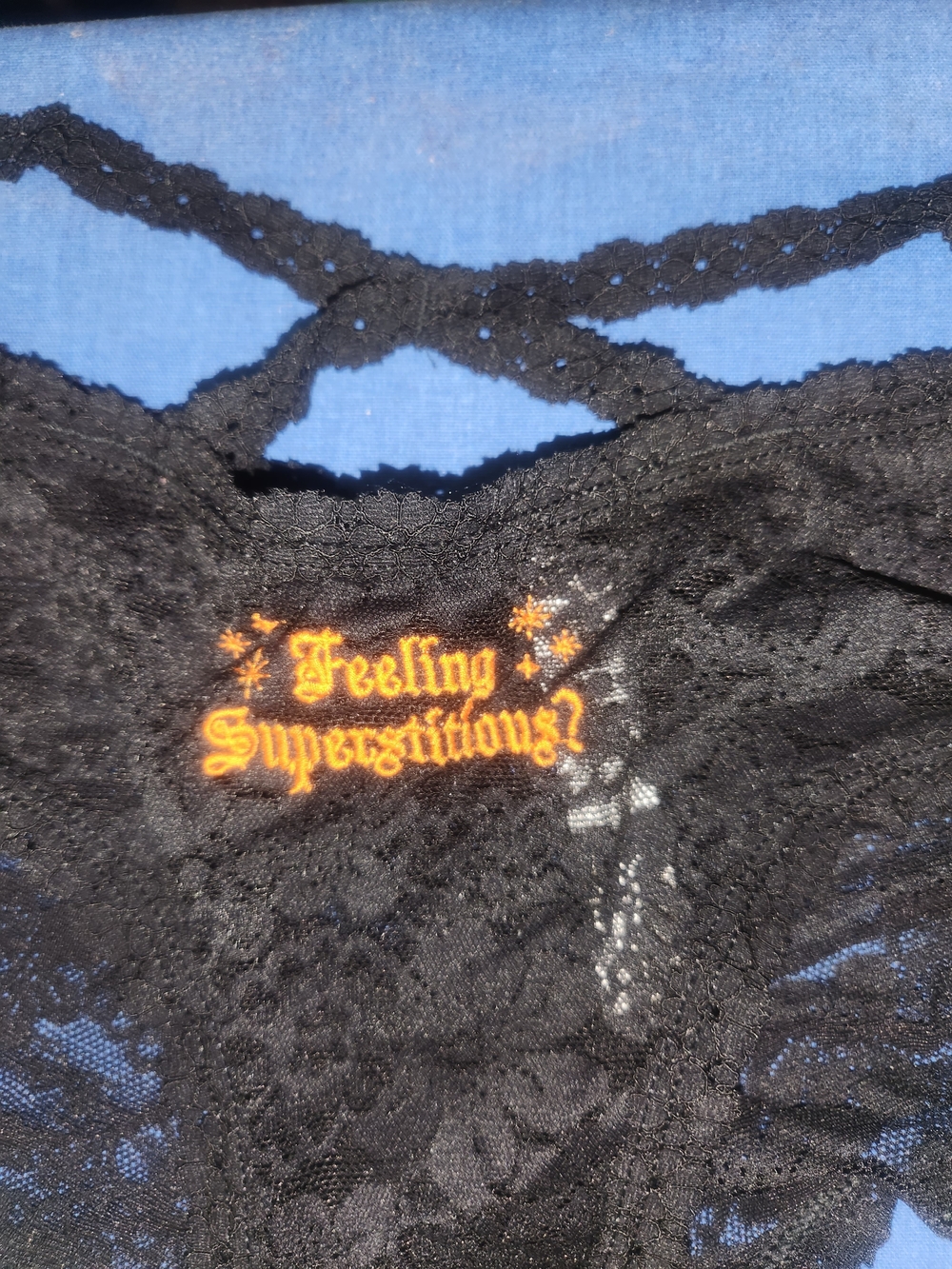 PINK Victoria's Secret Black Lace Panties with Orange Script